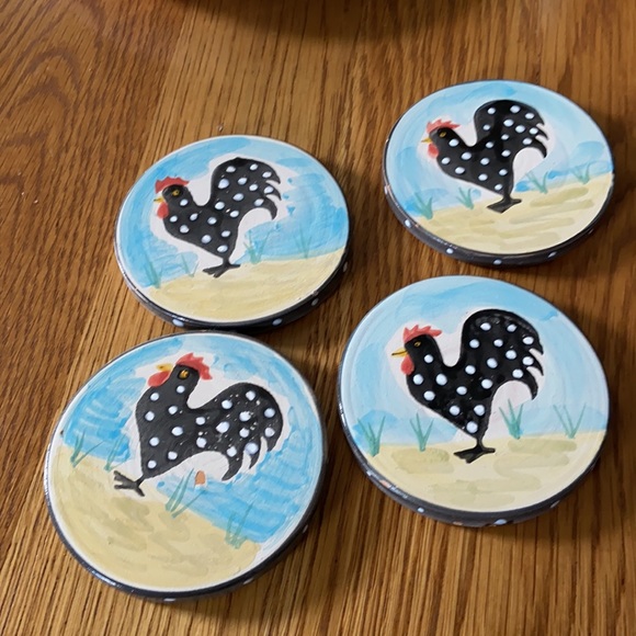 4 Ceramic Rooster Coasters - Picture 1 of 4